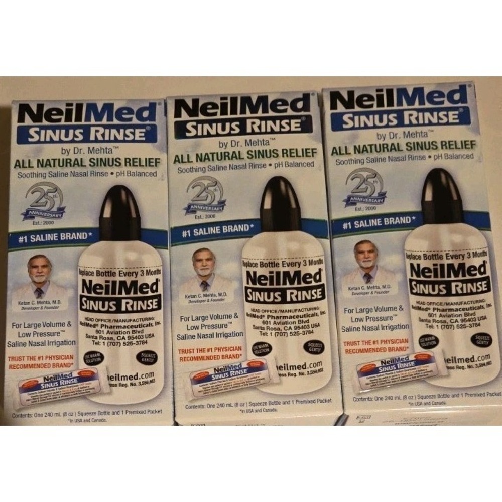 NeilMed Sinus Rinse, 8oz Squeeze Bottle Premixed Packet (Lot of 3) EXP 2029